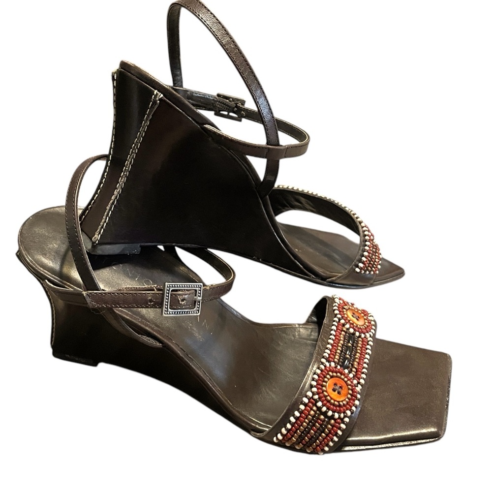 Antonio Melani Morocco Style Glove Fit Brown Leather Sandals 3.5" Heel Women 7.5